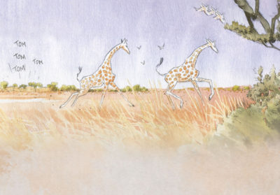 Dessin de girafes dans la savane