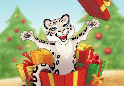 Panthère des neiges dans un cadeau de noël